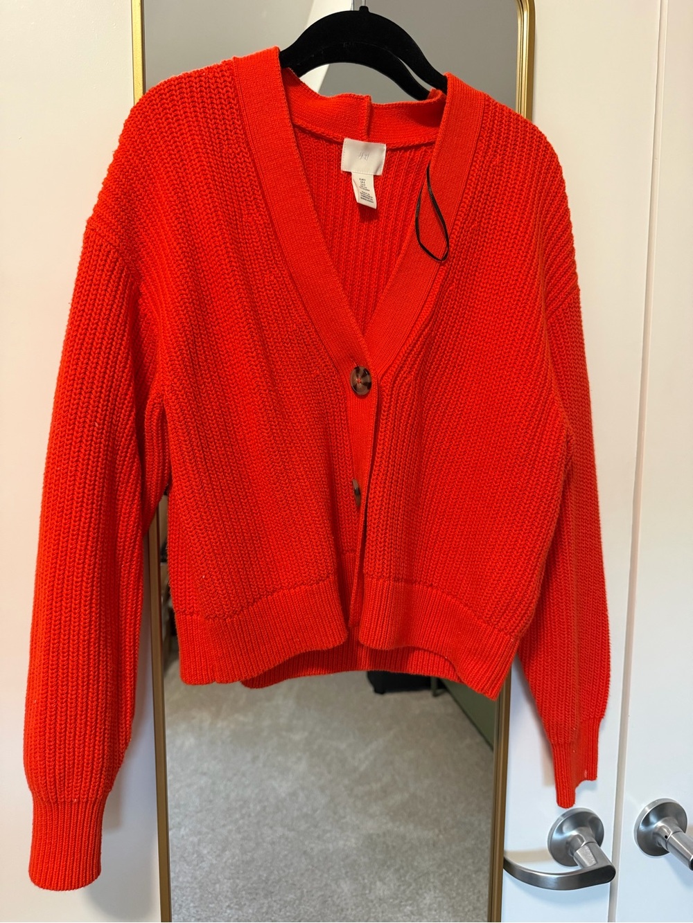 H&M Bright Red-Orange Chunky V-Neck Button Cardigan